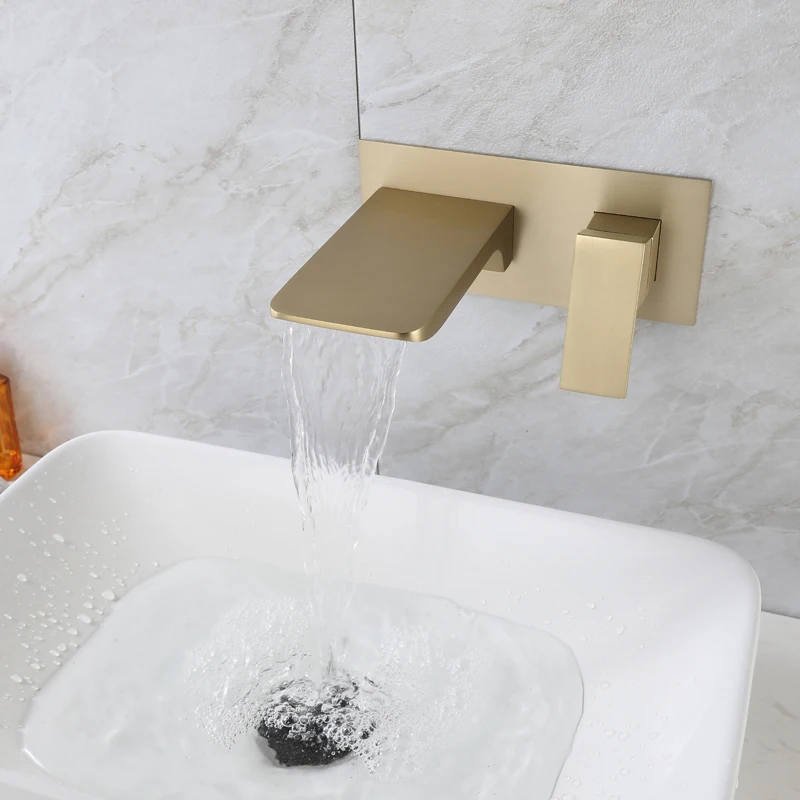 

Bathroom Modern Vessel Sink Faucet Single Handle Contemporary Wall Mount Bathroom Sink Faucet Waterfall Bath Tub Filler Faucet