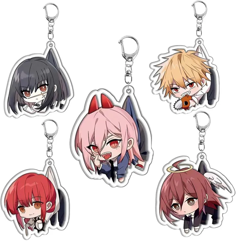 Anime Keychain Chainsaw Man Pochita Makima Cartoon Acrylic Bag Keyring Pendant Accessory