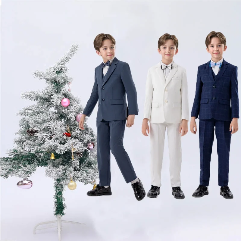 

Детская официальная куртка, жилет, брюки, галстук-бабочка, комплект из 4 предметов, пиджак, костюм с цветочным узором для мальчиков, свадебное платье, детский костюм для выступлений на фортепиано