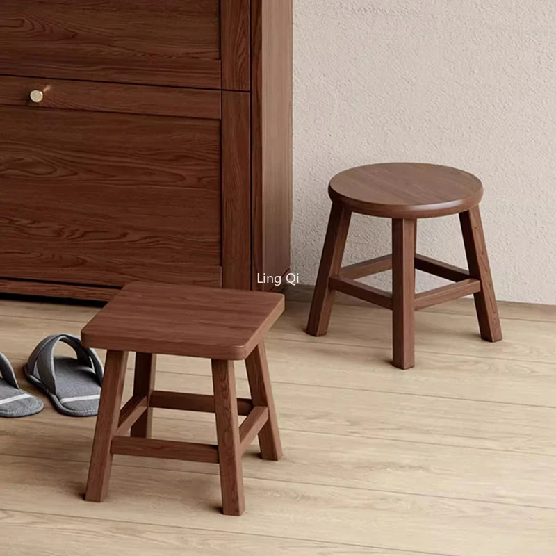 

Household Low Small Stool Wooden Entryway Bench Floor Round Foot Stool Shoes Changing Modern Taburete Madera Hotel Furniture