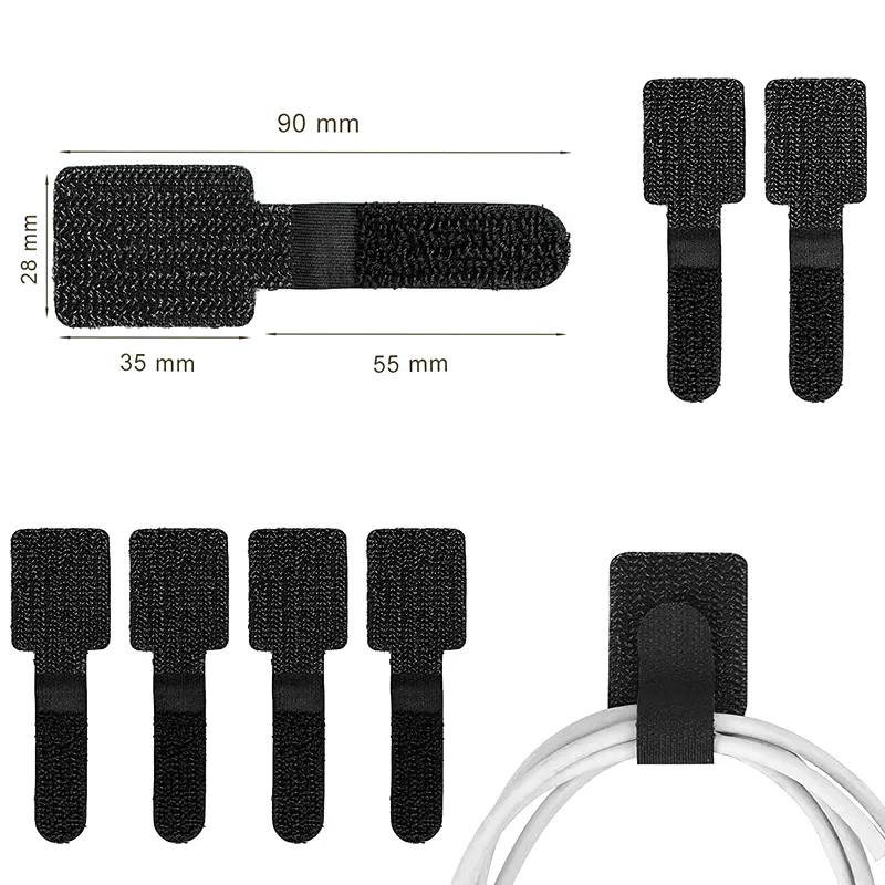 Reutilizável Cable Organizer Desk Wire, Cord Tie, Cord Rope Titulares, Cord Correias de Proteção, auto-adesivo, 10Pcs