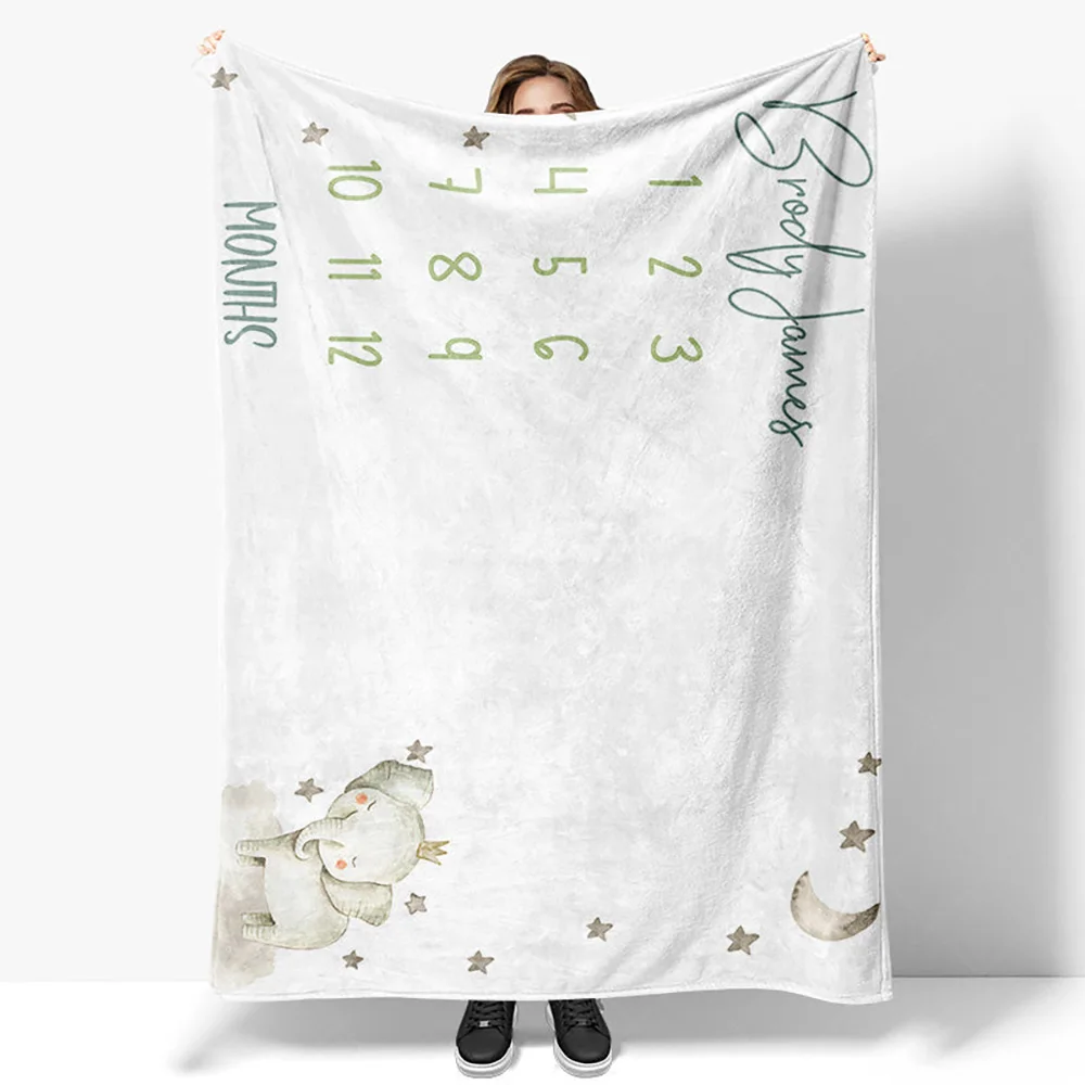 White Elephant Night Month Table Custom Name 50x60in Blanket, Personalized Gift for Baby Kids Room Decor