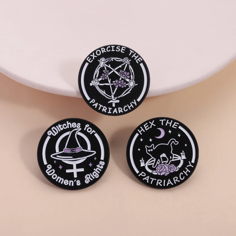 Feminist Symbol Witch Hat Enamel Pins Exorcise The Patriarchy Witches For Women's Rights Brooches Lapel Badge Jewelry Gifts