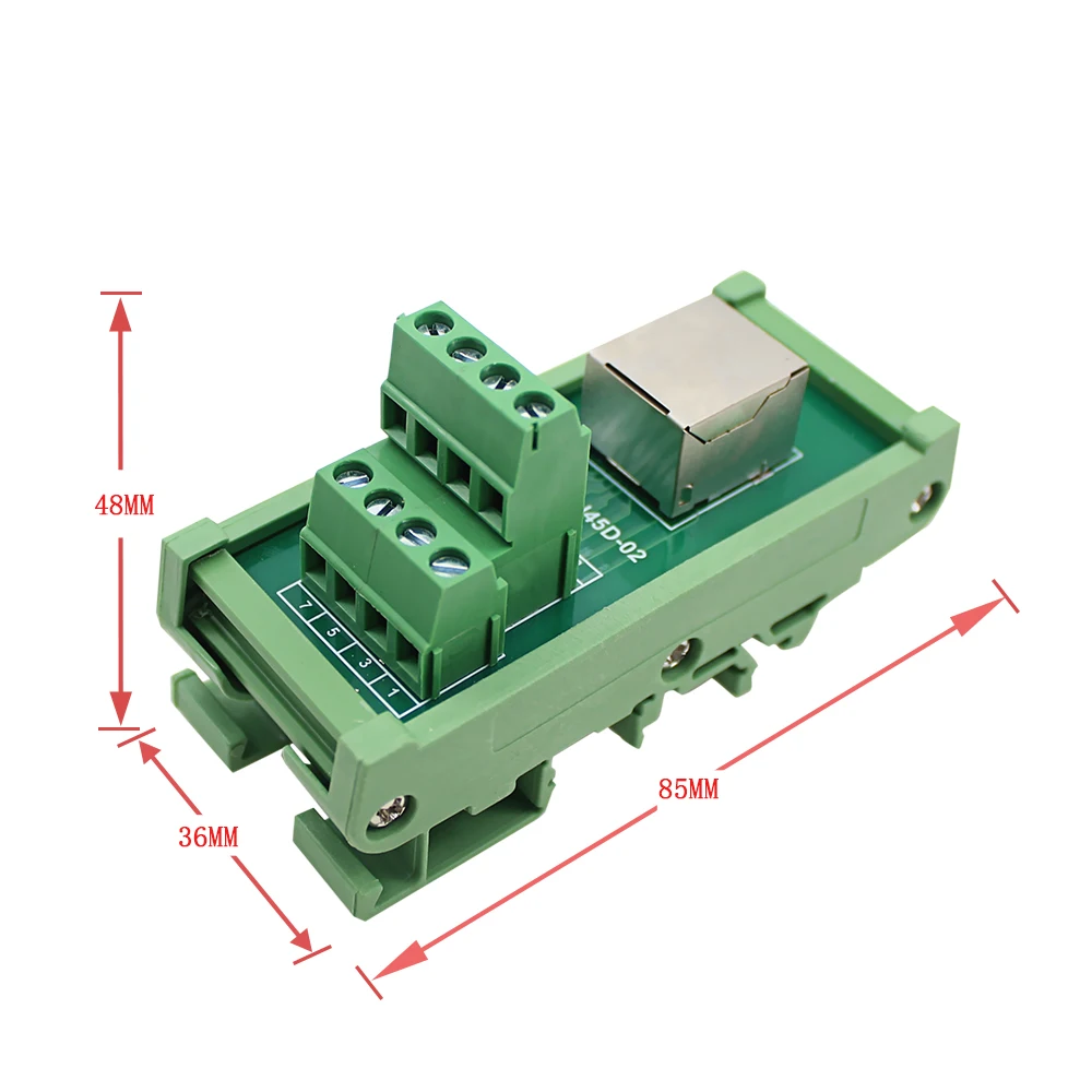 RJ45 암-터미널 블록 수평 브레이크아웃 보드, RJ45 스플리터 어댑터, Din 레일 장착 나사 터미널, 10 라인