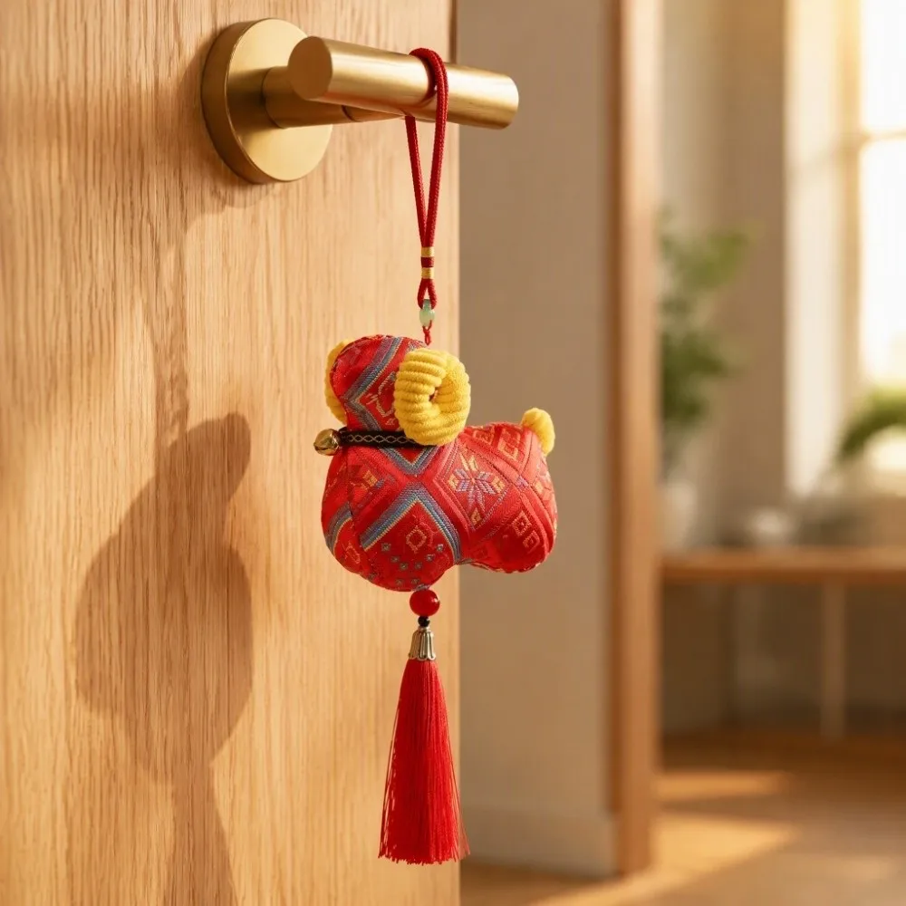 Chinese Zodiac Goat Hanging Ornament With Tassel Traditional Stuffed Lamb Pendant Kawaii Mascot Dolls Cartoon Sheep Doll