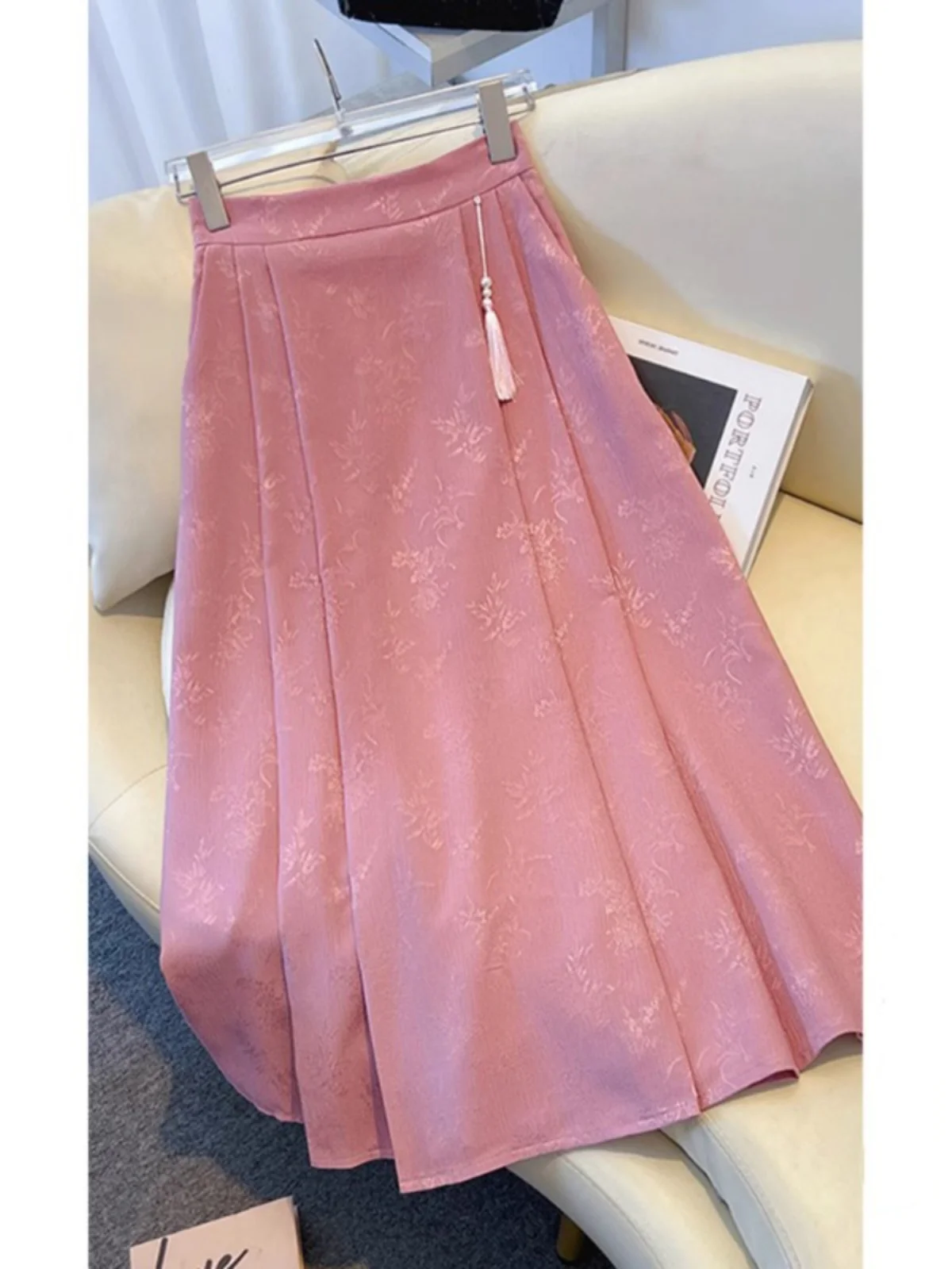 جديد الصينية Sle المطرزة ألف خط تنورة للنساء عالية الخصر التخسيس Bla شرابة قلادة f الجسم تنورة #2