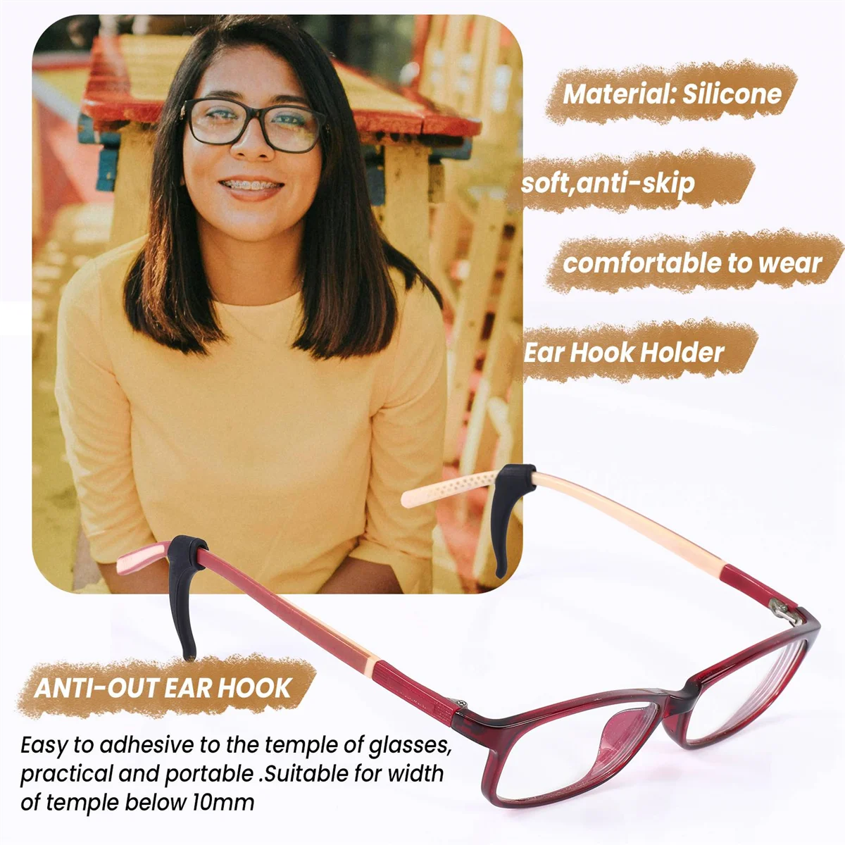 ABKB 1 пара очков/солнцезащитных очков/очков, держатель для наконечника с крючком для ушей --- черный