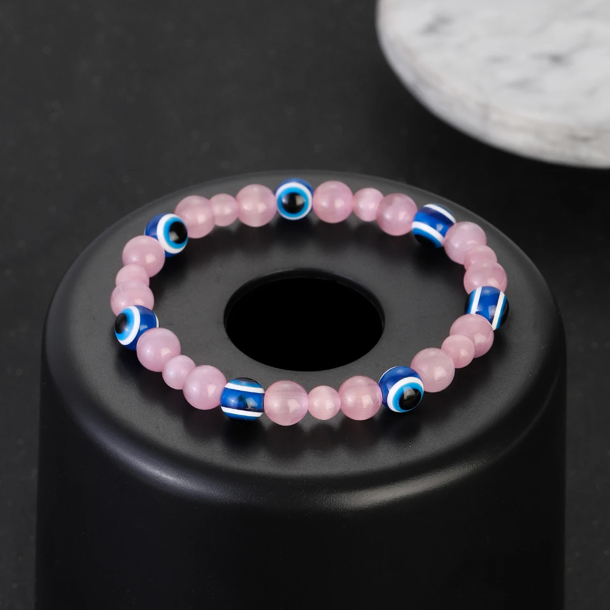 6/8mm Natural Cat Eye Stone Men Bracelets Charm Turkish Evil Eye Beads Bracelets Bangles Adjustable Hand Jewelry Pulseras Homme