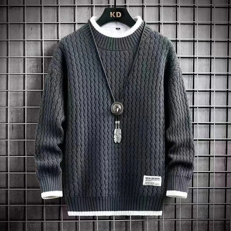 2023 New Winter Harajuku Sweater Men Casual O-Neck Pullovers High End Mens Striped Sweaters Male Thick Warm Pull Homme M-4XL