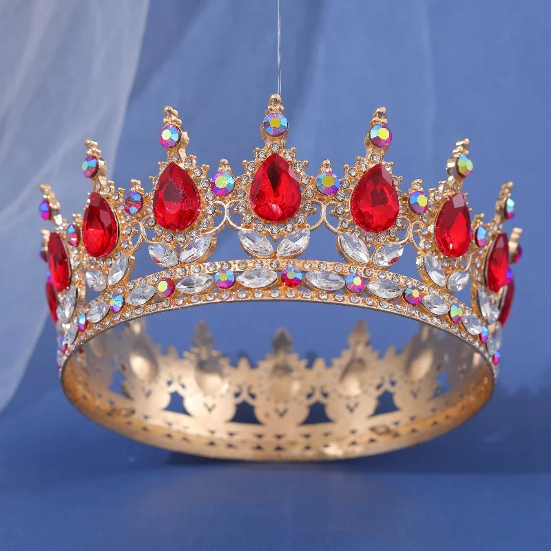Bridal European Princess Tiara Round Baroque Pageant Crowns Crystal Full Crown King TiarWedding Crown Hair Dress Accessories image 3