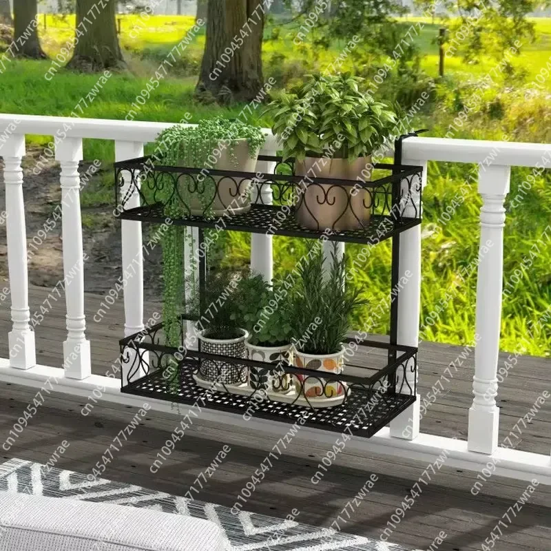 Adjustable Flower Pot Holder with 2 Planter Baskets Patio Furniture with Stylish Hooks