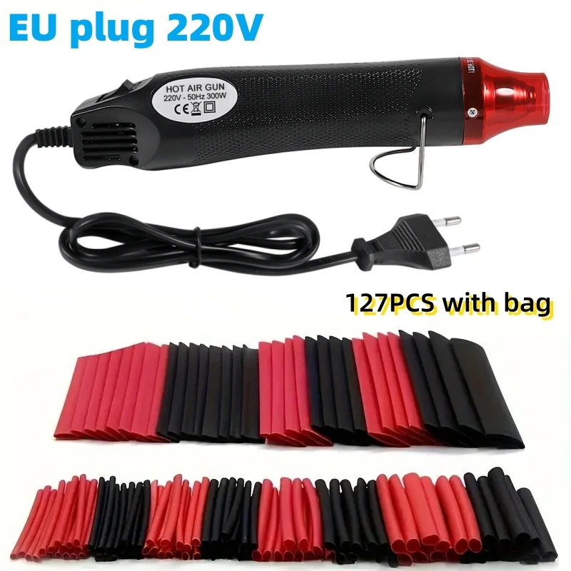 300W Hot Air Heat Gun 127/328/530pcs Heat Shrink Tube With Hot Air Guns Kit EU 220V Heat Shrink Tubing Kit 2:1
