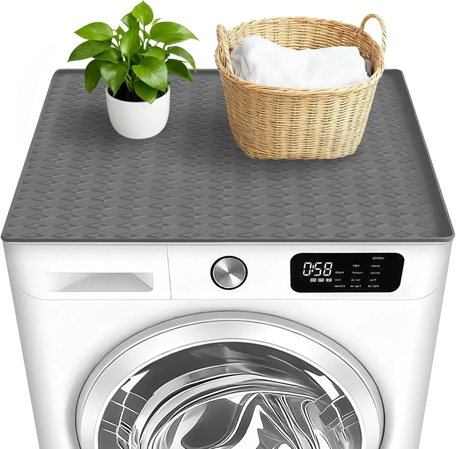 

Silicone Washer Dryer Top Protector Mat, Non-Slip Heat-Resistant Leak-Proof, 25.6x23.6 Inches Gray