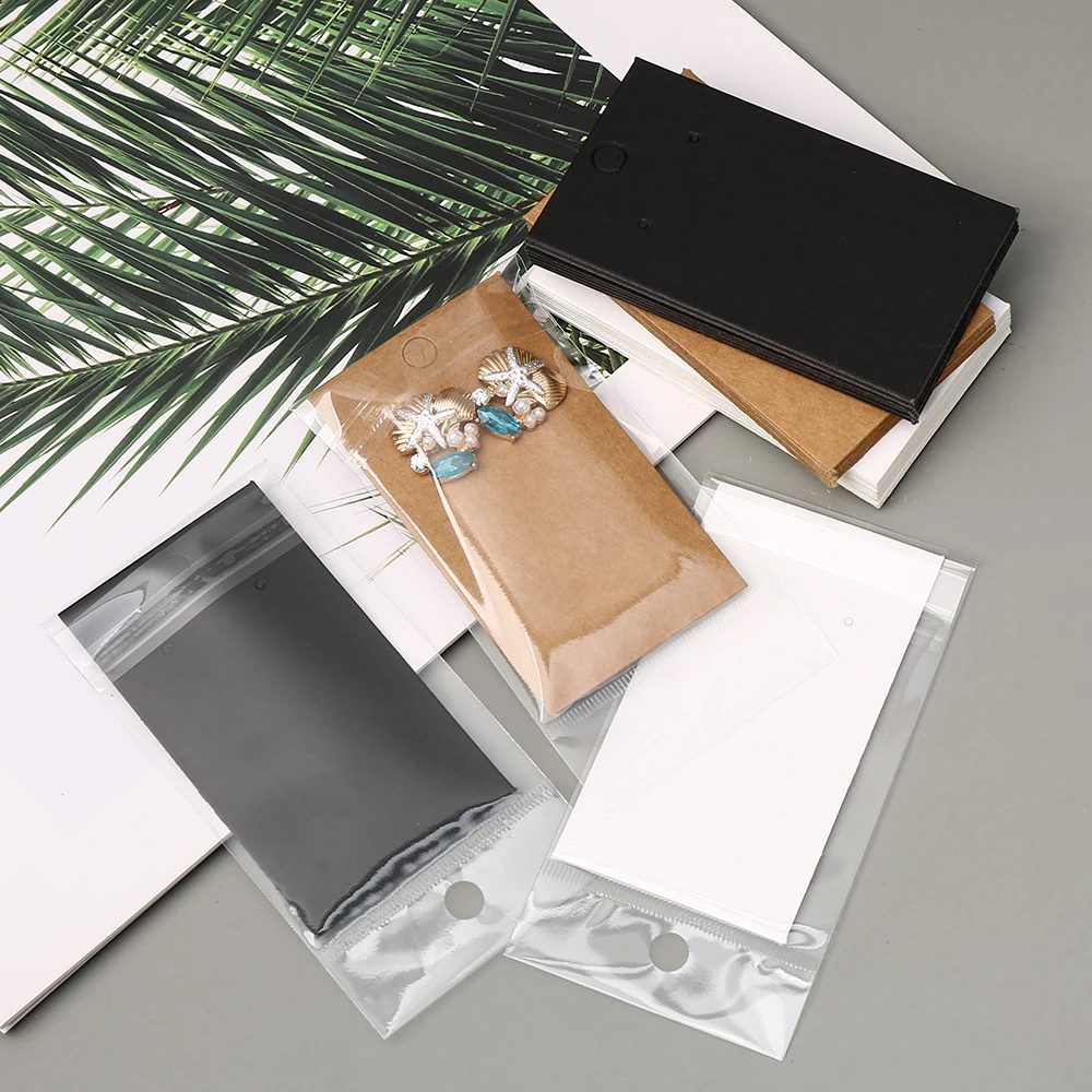 50/100 Stück Ohrringkarten mit Ziplock-Beutel, Kraftpapier, weiß-schwarz, Schmuck-Display-Kartenhalter für Ohrringe, Halsketten-Verpackung – Detail 5