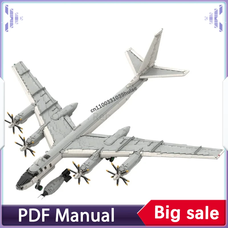 Tu 95 Strategic Bomber Aircraft MOC Building Blocks Vintage Long Range Military Plane DIY Bricks Model For Aviation Fans Desktop