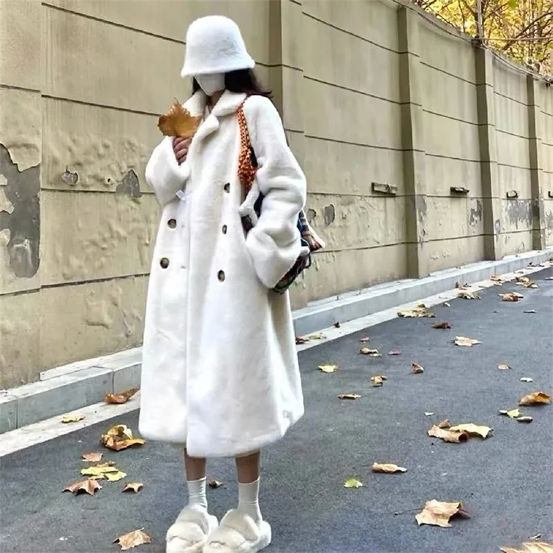 Anzugkragen, langer Mantel, 2025, Herbst/Winter, Damen-Imitat-Kaninchenfell, dick, warm, Temperament, umweltfreundliche Pelzmäntel