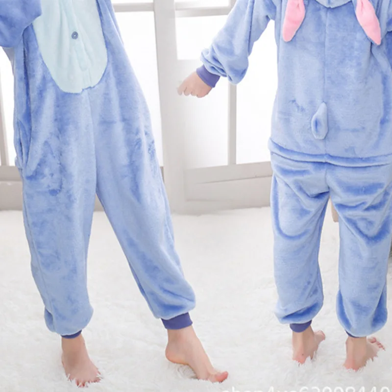 Cartoon One-Piece Flannel Pajamas Spring and Fall Long-Sleeved Homewear Couple Style Can Be Worn by Children to Adults Man Women