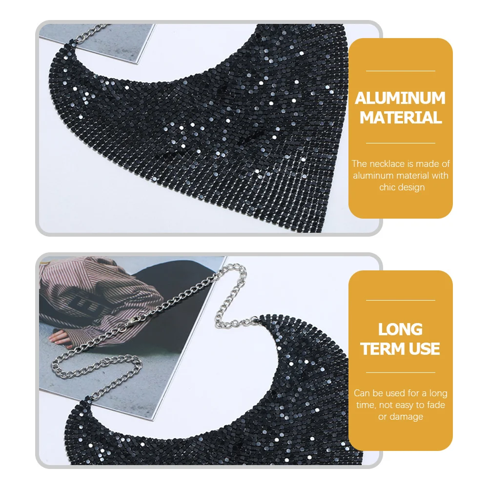 

Metal Plate Short Necklace For Women Sequins Bib Collar Clavicle Chain Chunky Fringe Neck Accessory Party Jewelry