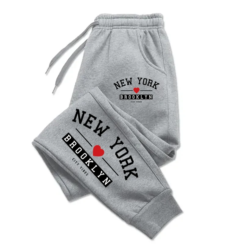 New York Brooklyn Printed Men Women Sportswear Baggy Casual Sports Pants Loose Long Fitting Gym Wear Warm Gym Sweat Pants Couple