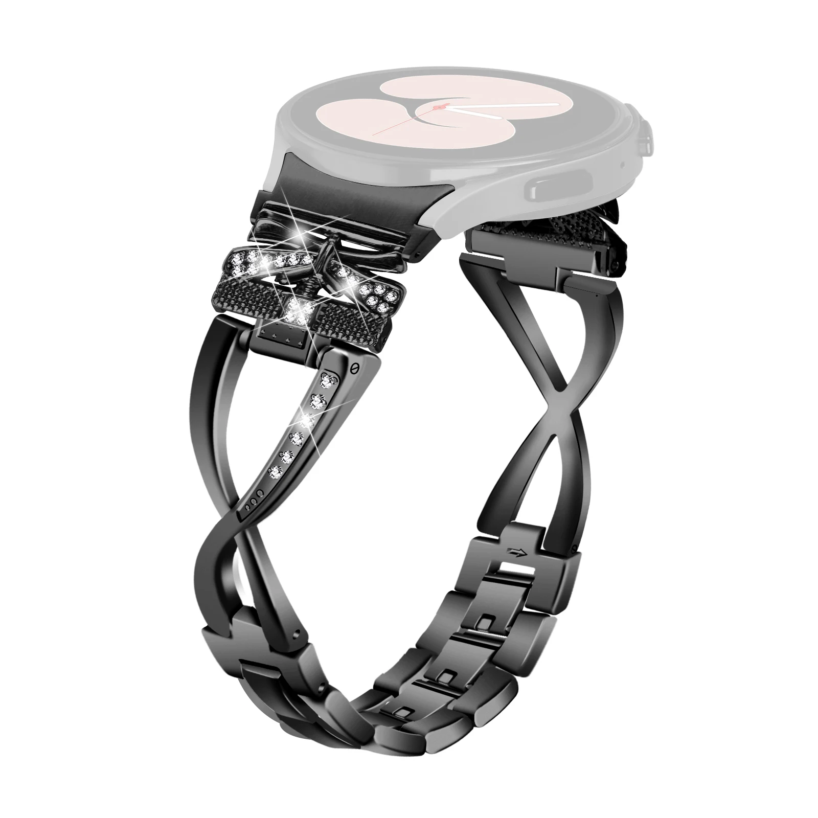 

For Samsung Galaxy Watch4 40 / 44mm / Watch4 Classic 42 / 46mm / Watch 5 40 / 44mm Zinc Alloy Watchband with Connector, Rhinesto