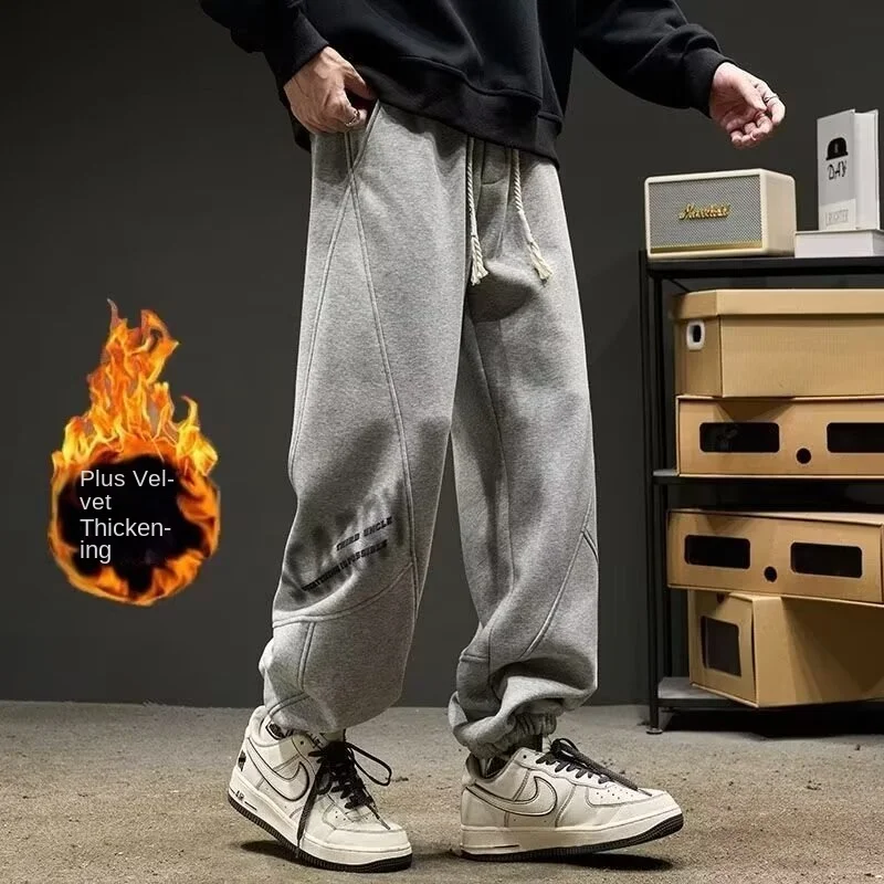 Men's Loose Fit Sweatpants with Heavyweight American Hip-Hop Letter Print and Cuffed Design for Fall/Winter