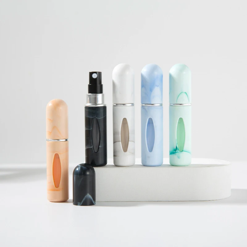 Mini glass-patterned 5m refillable perfume atomizer bottle, portable refillable perfume spray with pump case, suitable for travel and outings