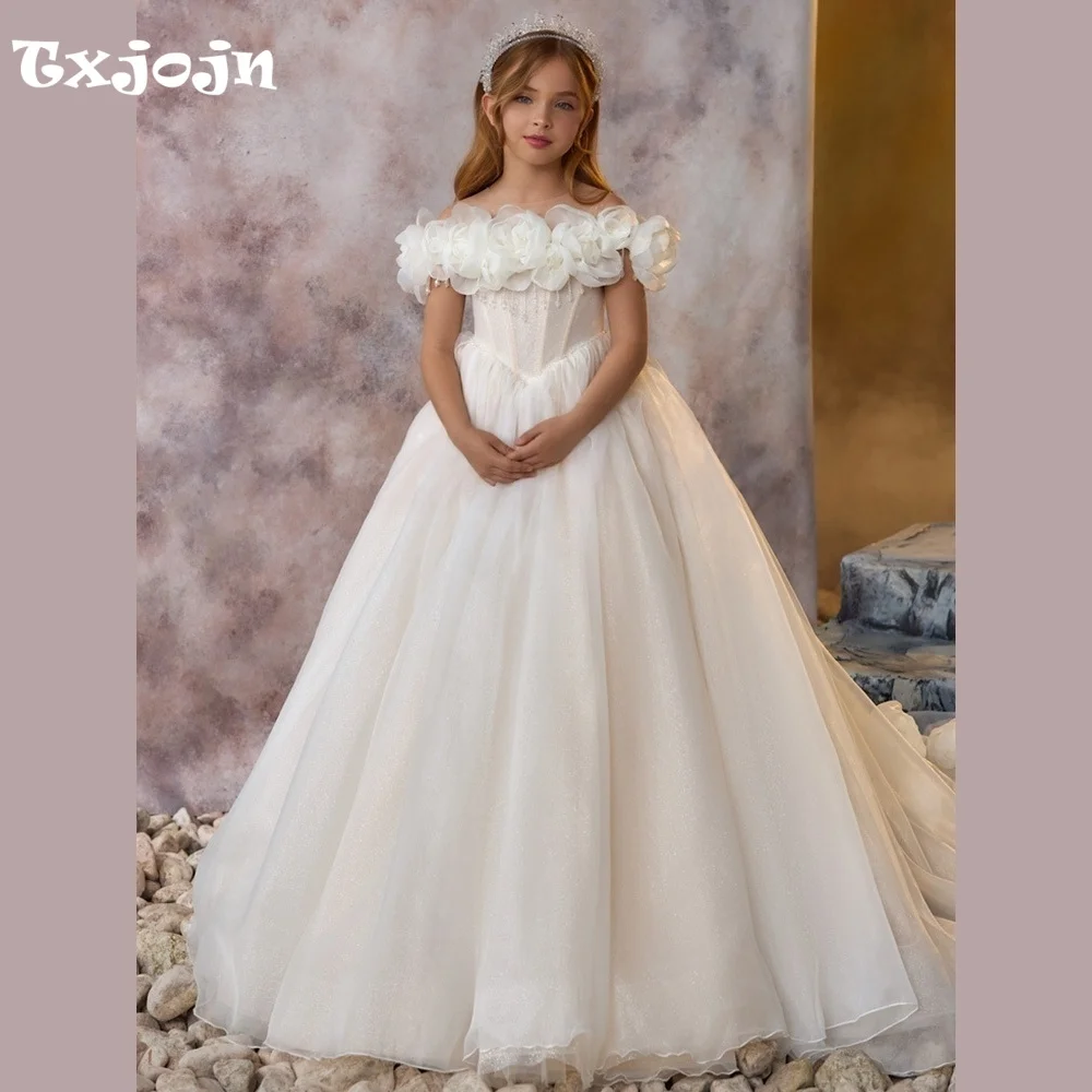 Girl's Ball Gown 3D Flower Girl Wedding Christmas Princess Dress Child Vestido Piano Performance Birthday Party Clothes 3-16Y