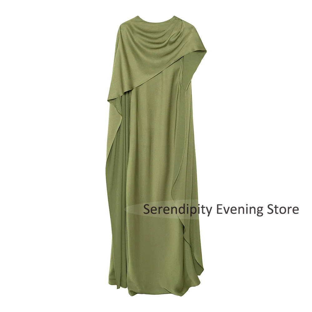 فستان سهرة حديث مع كيب مطوي رقبة دائرية على شكل حرف A طول الأرض فساتين سهرة للنساء 2025 بدون أكمام فساتين زفاف الضيوف #4