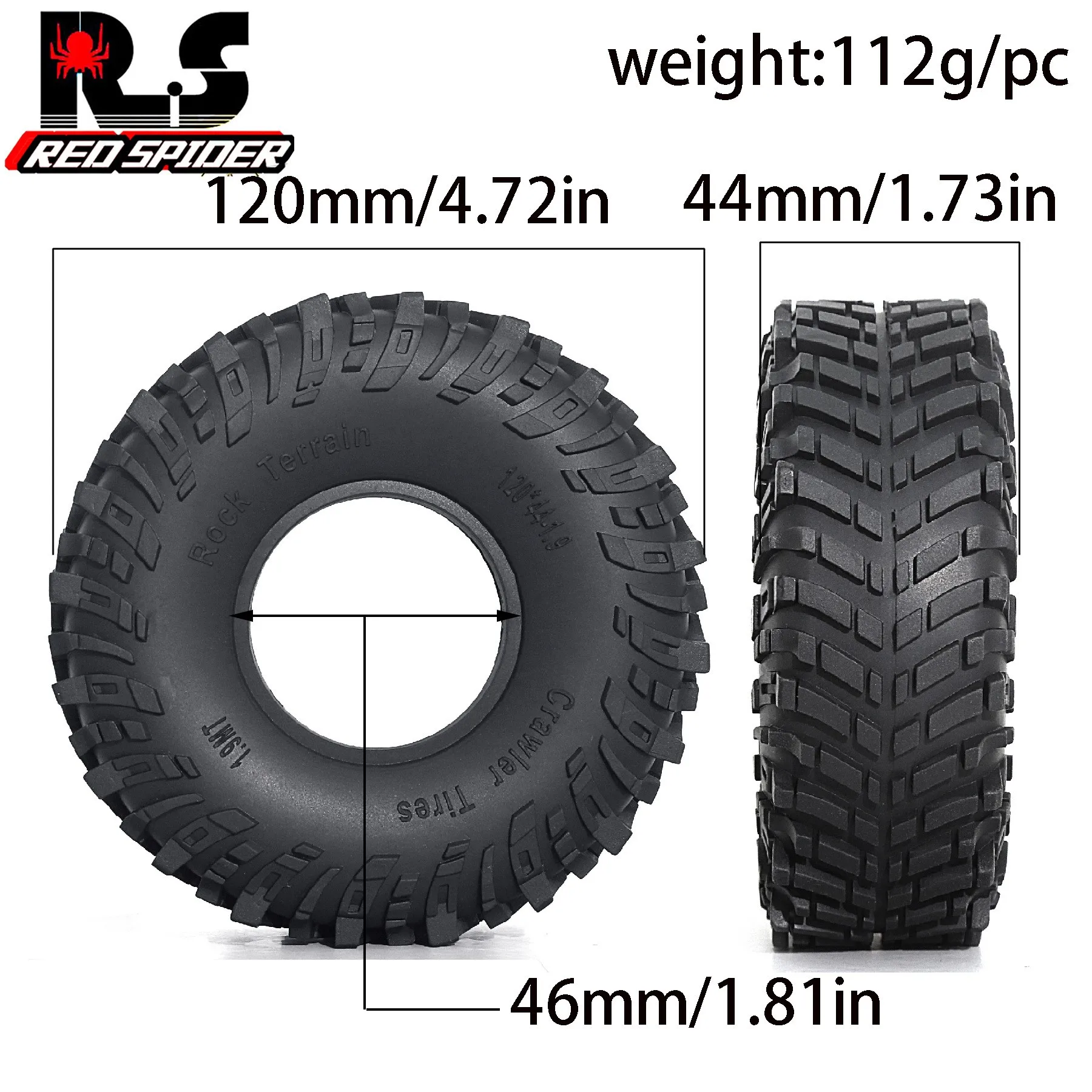 4PCS 120mm 1.9" Rubber Tire Wheel Tyre for 1/10 RC Crawler Car Axial SCX10 II III 90046 Traxxas TRX4 RC4WD D90 Redcat MST