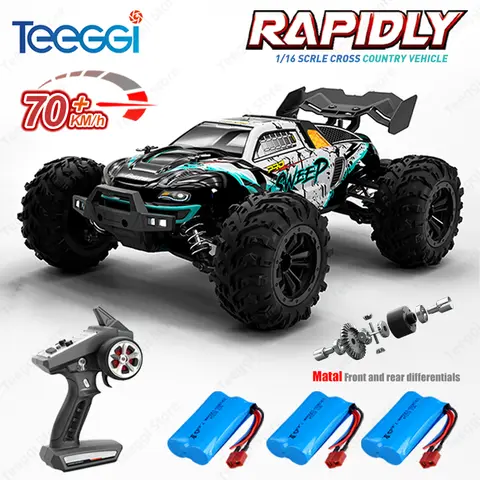 Teeggi 16101 /16102 PRO 1:16 voiture RC haute vitesse avec dérive de lumière LED 70 KM/H 4WD RC voiture tout-terrain Monster Truck jouet pour cadeaux pour enfants