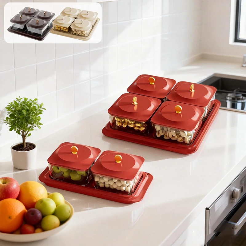 

2/4/6 Grids Kitchen Nut Candy Storage Box Transparent Plastic Fruit Plate Dessert Tray Space-Saving Snack Tray for Party 간식 쟁반
