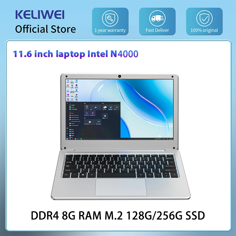 KELIWEI 11.6 Inch Cheap Laptops Intel Celeron N4000 8G RAM 128G 256G SSD Portable Notebook Bluetooth WIFI