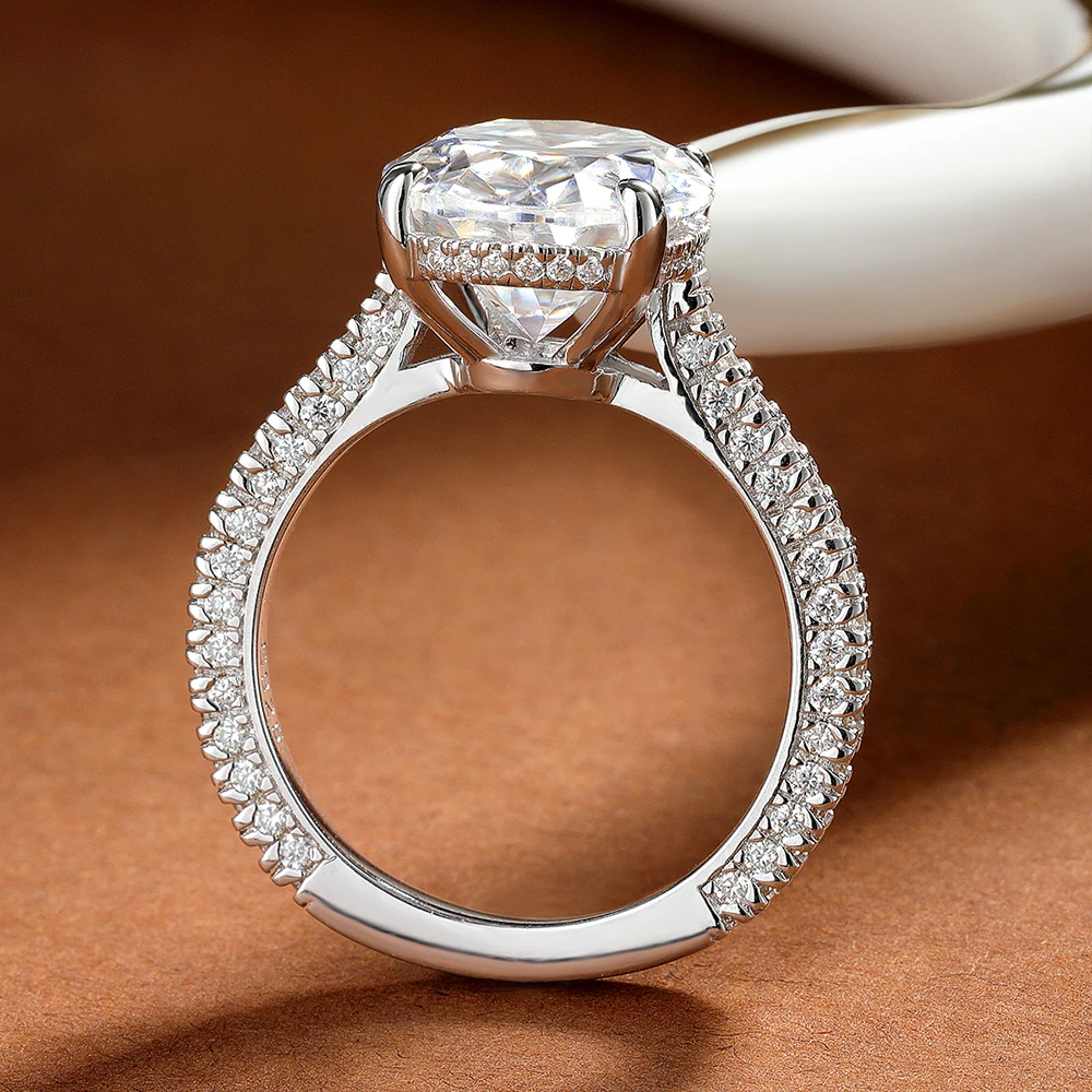 HORRIPAL 8CT D VVS1 Oval-Cut Full Moissanite Wedding Rings for Women 925 Sterling Silver Custom Engagement Ring GRA Fine Jewelry