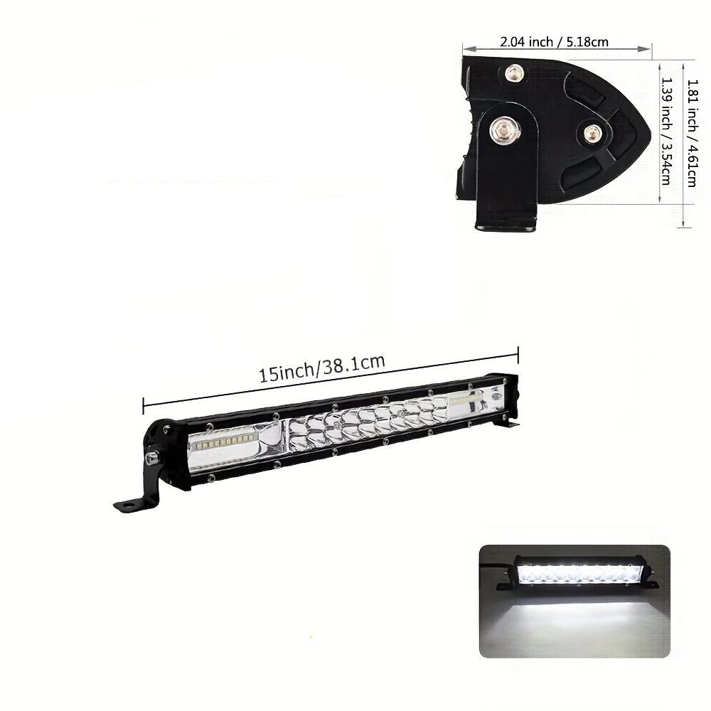 15-Inch LED Light Bar, Bright Light, Comes with Multiple LED Bulbs and a Mounting Bracket, Black Finish, Mainly Used for Off-Road Vehicles, Trucks, ATVs, UTVs, Boats, and Tractors