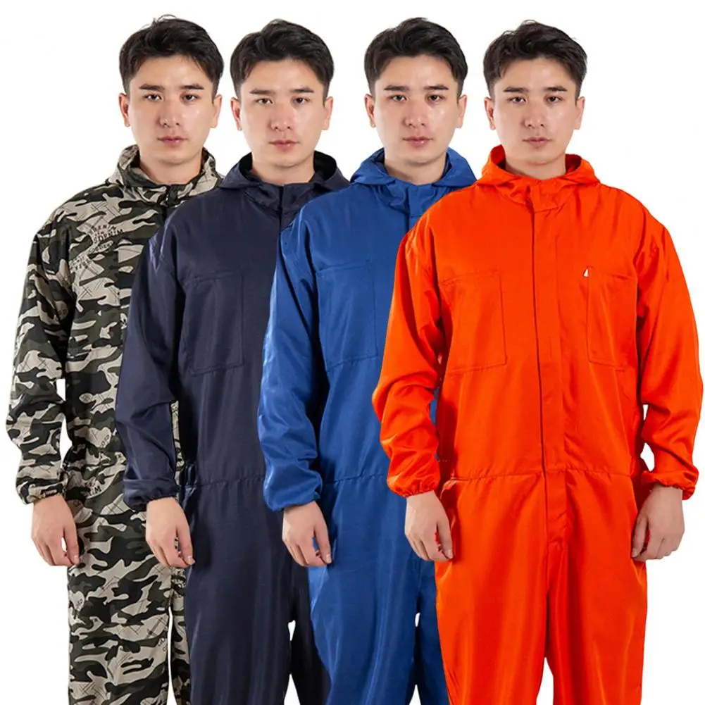 Work Jumpsuit Waterproof Sweat-absorbing Elastic Cuff Polyester Solid Long Sleeve Men Coveralls Work Uniform For Male