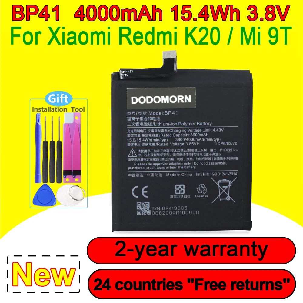 New BP41 Phone Battery For Xiaomi Redmi K20 Mi 9T 3900mAh Rechargeable Battery With Tools + Tracking Number