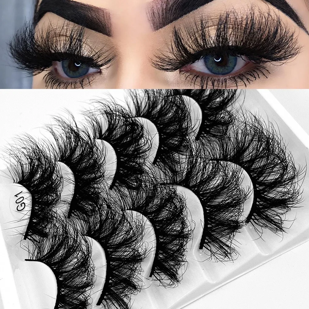 5 Pairs 25mm 8D Faux Mink Lashes Bulk Fluffy Natural False Eyelashes Thick Dramatic Faux Mink Eyelashes