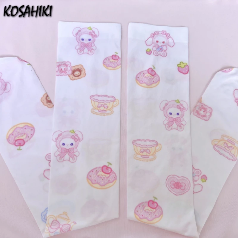 

Лето 2022, кавайные носки для девочек, японский мультяшный принт, Harajuku, готический торговый центр, винтажные длинные носки до колена, женские Y2k, эстетические носки