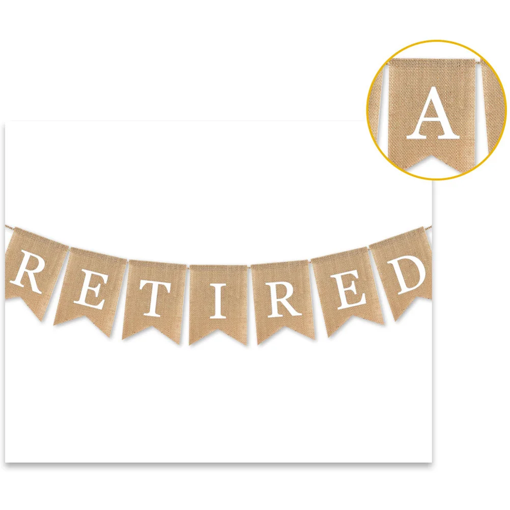 

2Pcs Decoration Finally Retired Letter Bunting Banner Linen Garland Flag for Wall Table Mantel