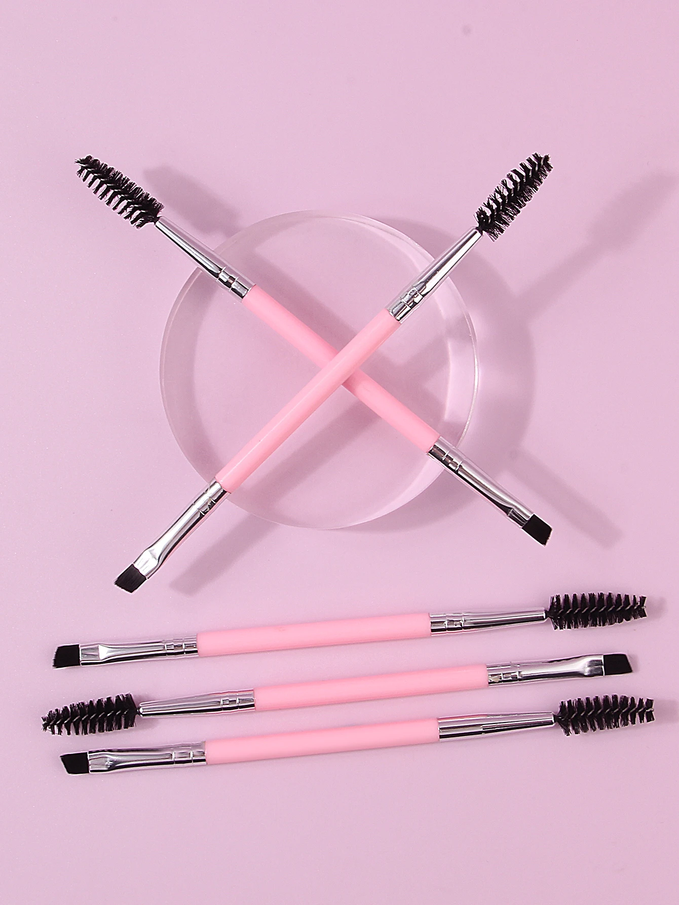 5PCS multi-functional pink double-headed mascara brush, eyebrow brush, beginner's eye makeup tool mascara curl makeup brush