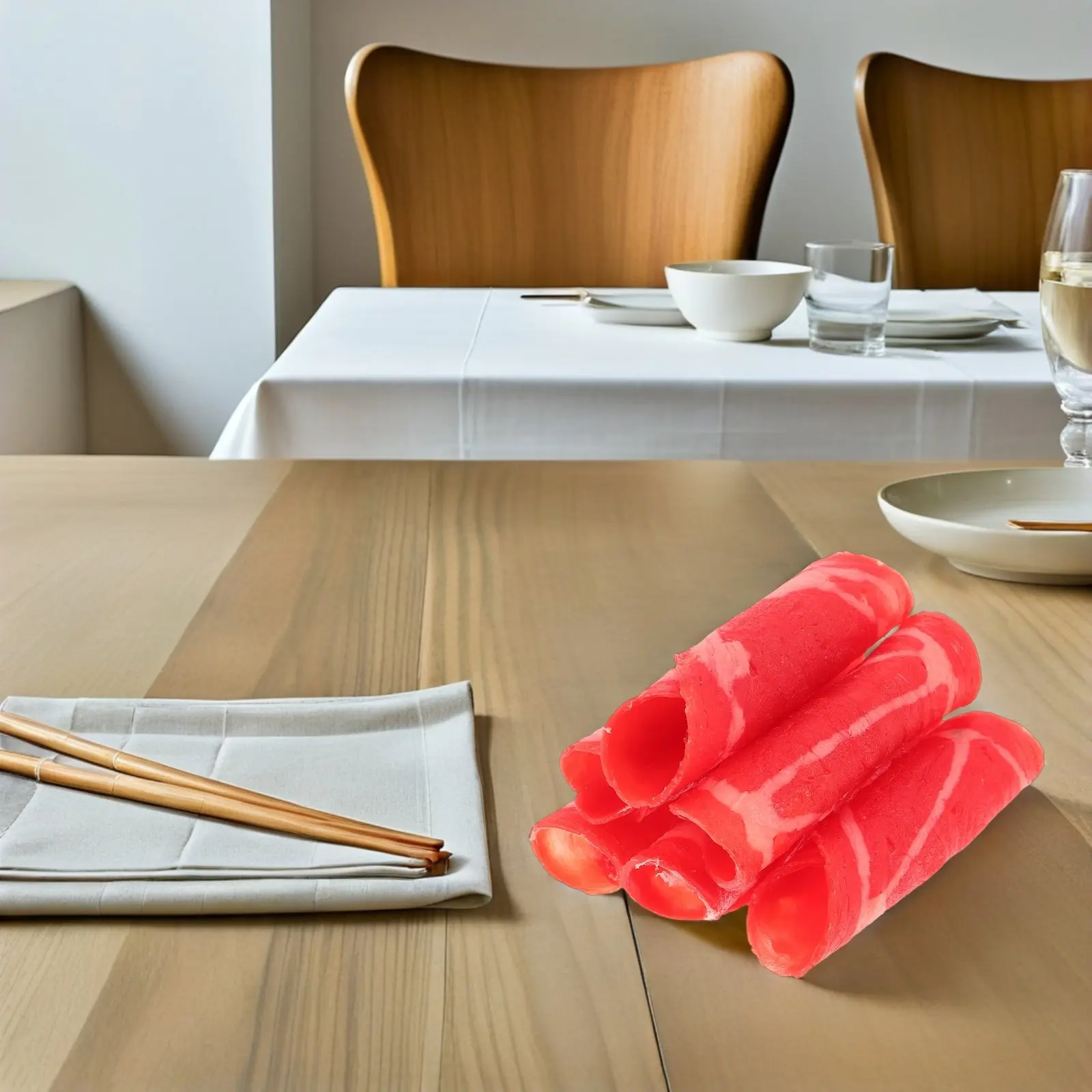 

Набор из 6 реалистичных искусственных мясных рулетов (имитация говядины) для демонстрации в витринах ресторанов, кафе и для приготовления хот-пота