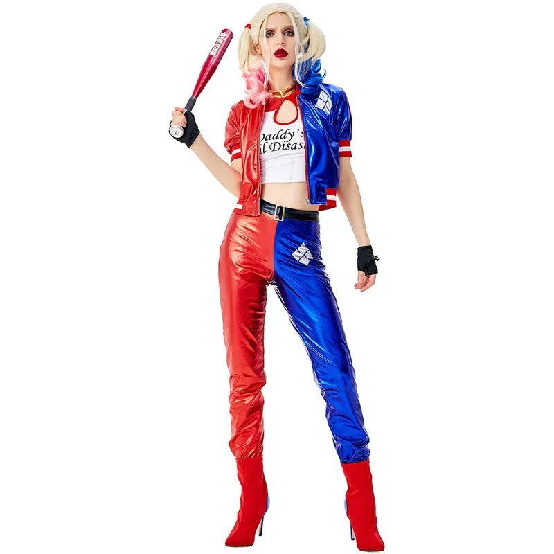 Girls Suicide Harley Cosplay Costumes Joker Squad Quinn Clown Jacket Pants Sets Christmas Halloween Party Fancy Dress  for Women