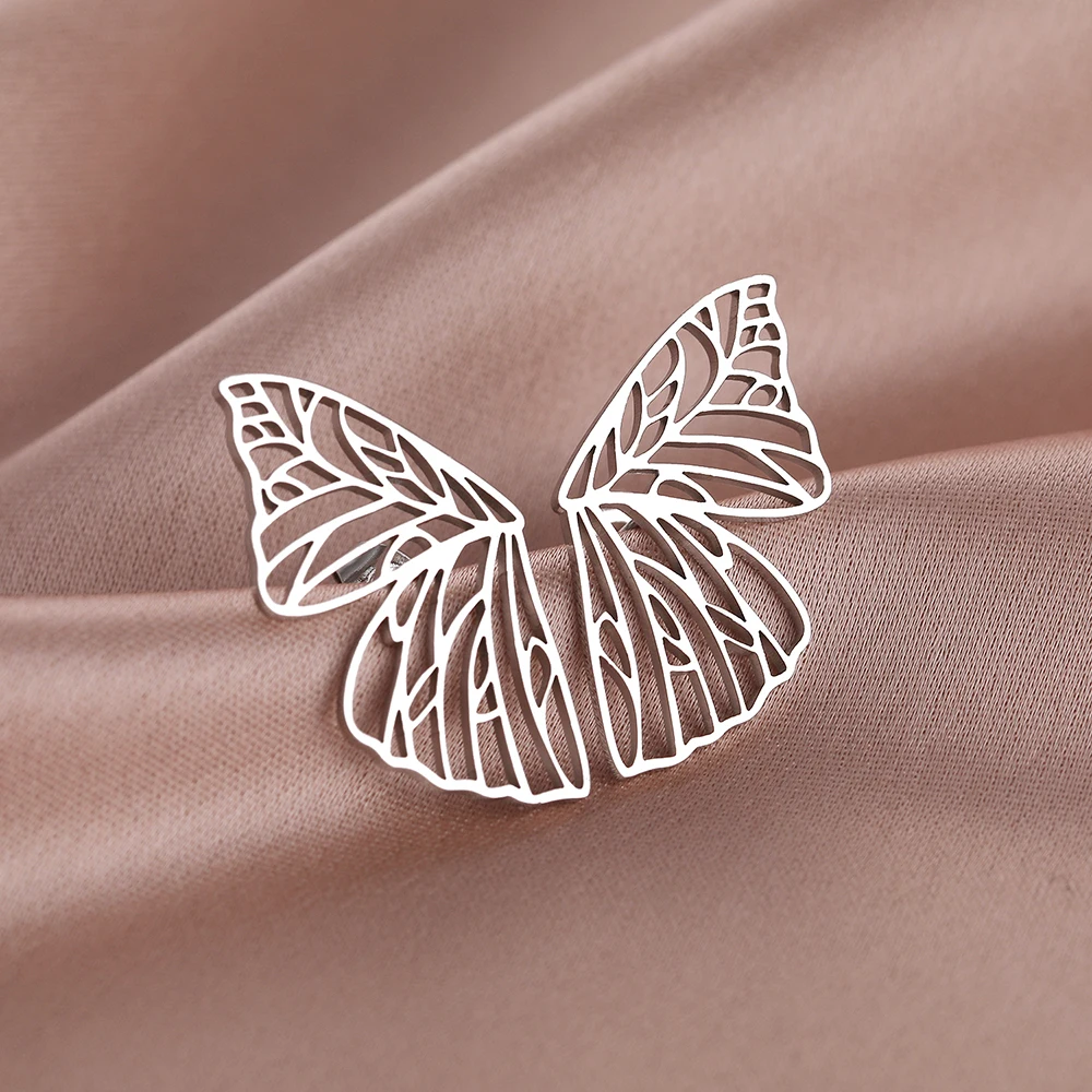 Stainless Steel Earrings Exquisite Vintage Butterfly Wings Symmetrical Charms Fashion Stud Earrings For Women Jewelry Girl Party