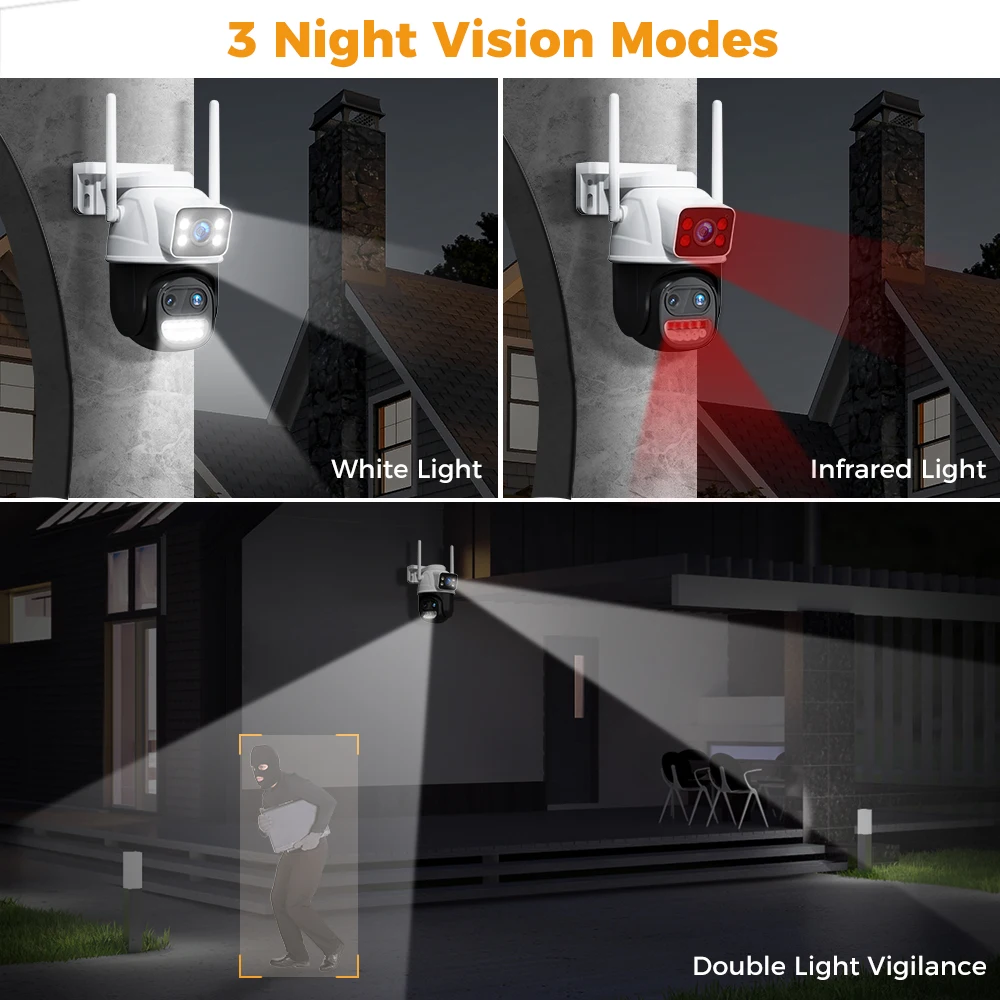 Hiseeu 9-мегапиксельная Wi-Fi IP-камера с тремя объективами и двойным экраном с 8-кратным зумом PTZ-камера Красочная камера ночного видения для видеонаблюдения