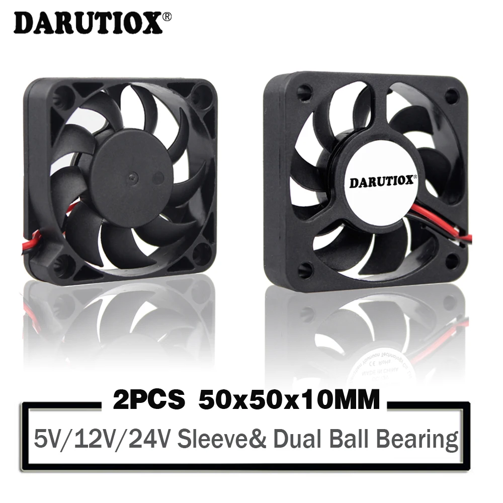 2 Pieces 5V 12V 24V 5010 50mm Fan Ball Bearing 50x50x10mm Fan 5010 Cooling Fan 5cm PC Laptop Computer Cooler Fan Heatsink Fans