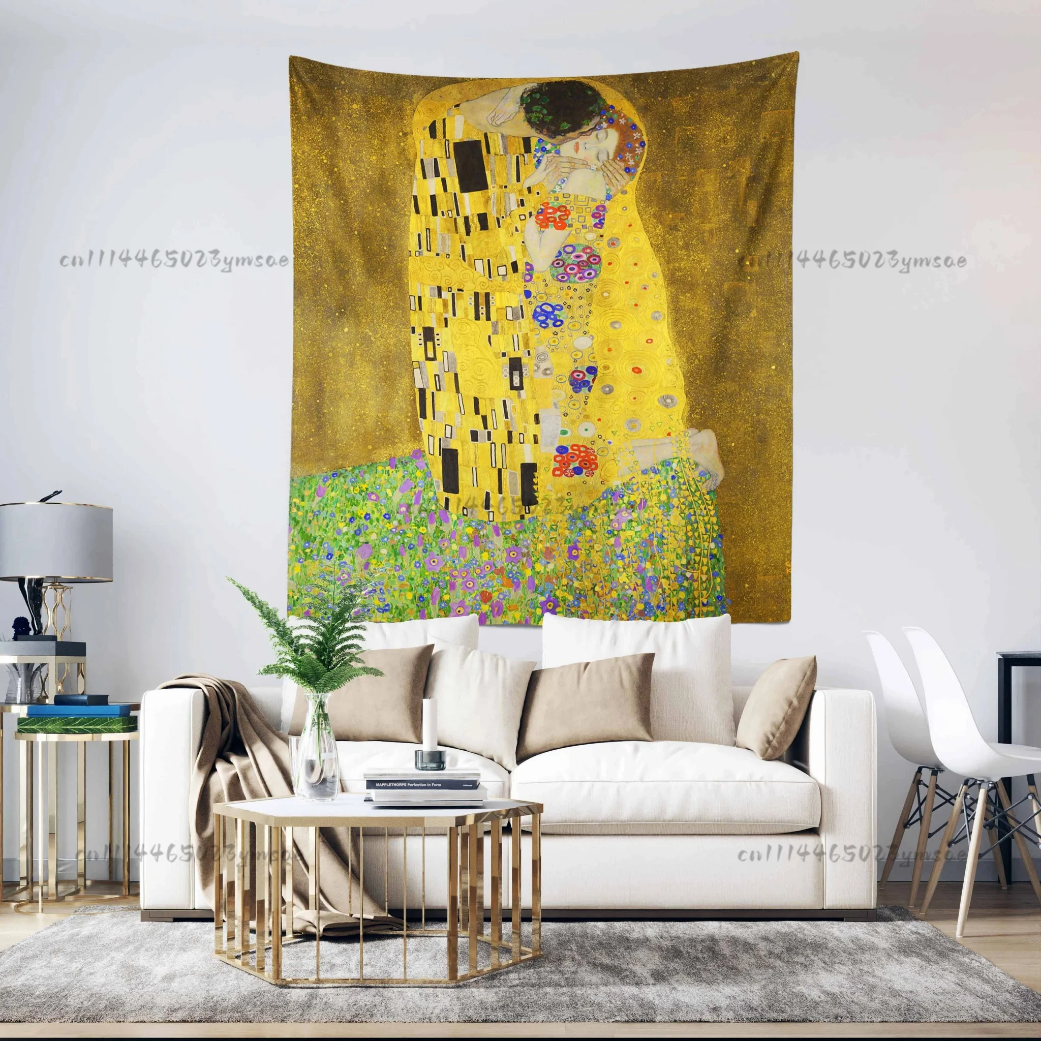 Beliebter Wandteppich „Der Kuss“ von Gustav Klimt, Wandteppich, Liebes-Wandbehang, Wandkunst, Dekor, Schlafzimmerdekoration, Hintergrundstoff, Geschenke
