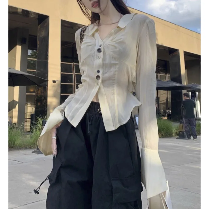 

Chiffon Long Sleeve Shirts & Blouses Designer Top For Women 2023 Collar Shirt Fashion Trendingclothes