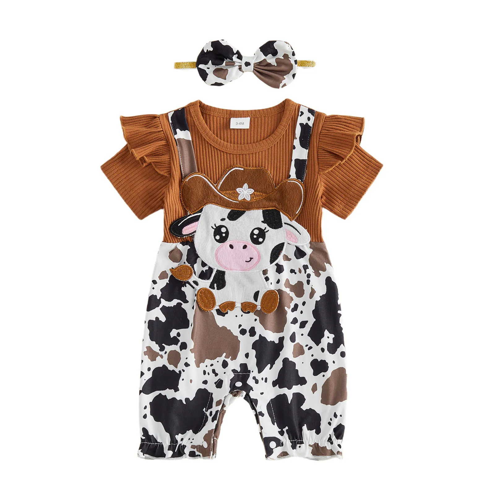 

Милые комбинезоны для маленьких девочек с цветочной вышивкой и рукавами с рюшами. Очаровательный комплект комбинезонов-боди для младенцев с подходящими аксессуарами.