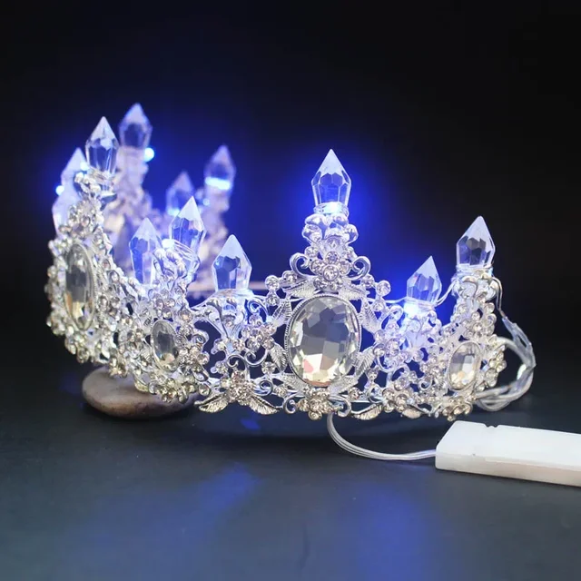 Srebrna duża tiara damska kryształowy kwiatowy nakrycie głowy Rhinestone rozświetlone korony z pałąkiem na głowę akcesoria do włosów festiwal ślubny boże narodzenie