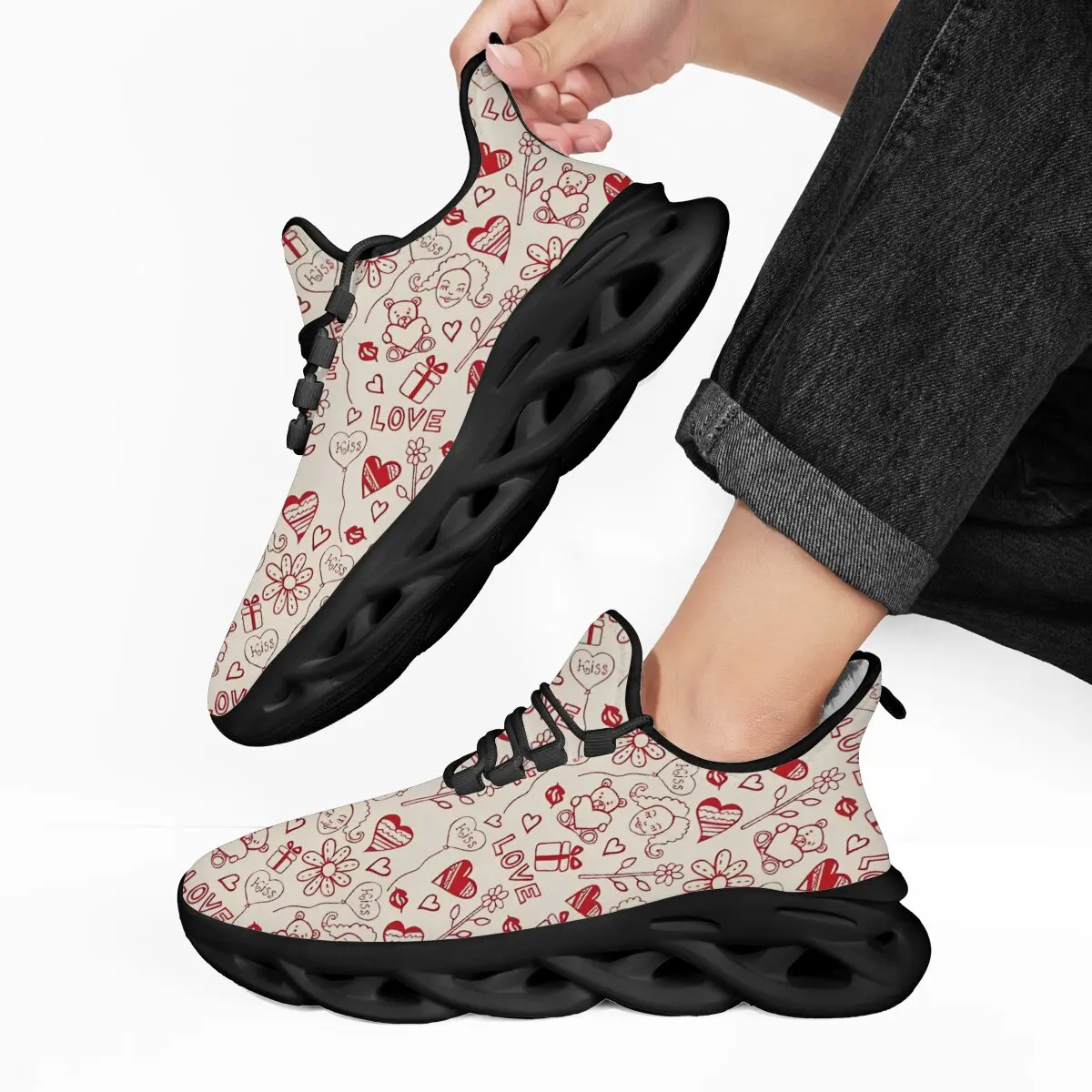 

Walking Tennis Shoes for Men Women Fleece Lined Casual Sports Shoes with Heart Bear Flower Love Pattern Kids Shoes for Girl